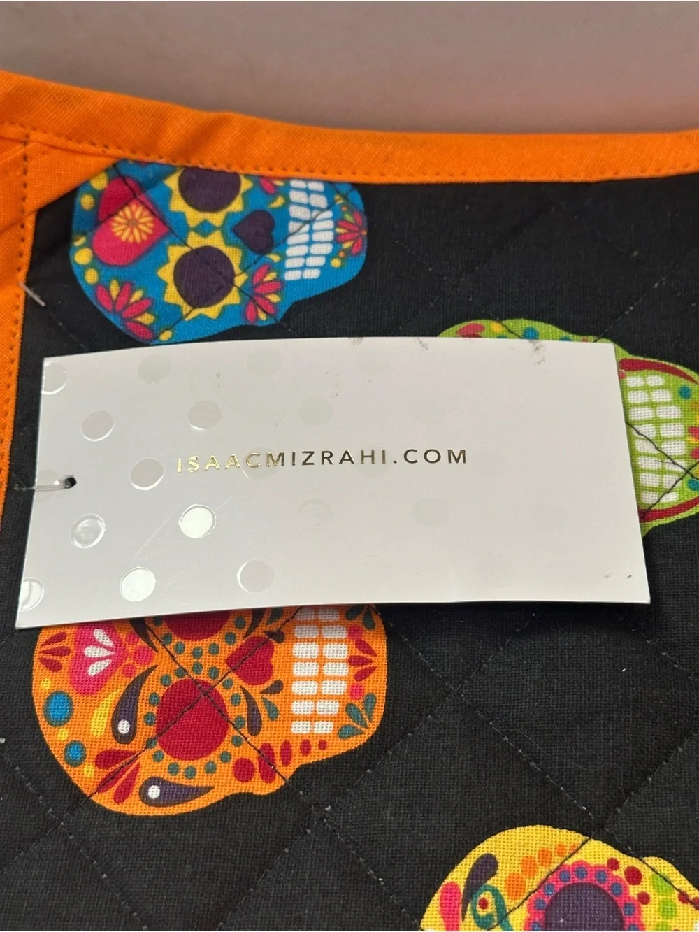 ISAAC MIZRAHI New York POT HOLDERS SUGAR SKULL BLACK ORANGE GREEN BLUE NWT